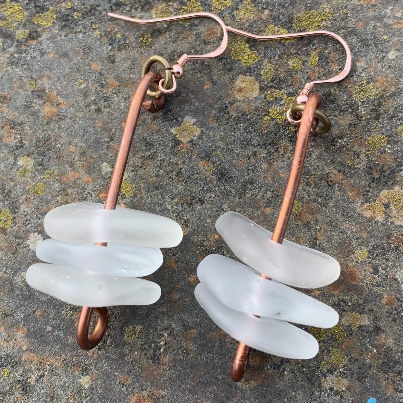 Recycled sea glass and recycled copper earrings 