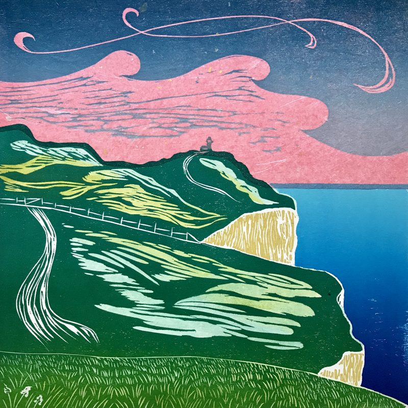 Woodcut of Belle Tout on the cliff top 