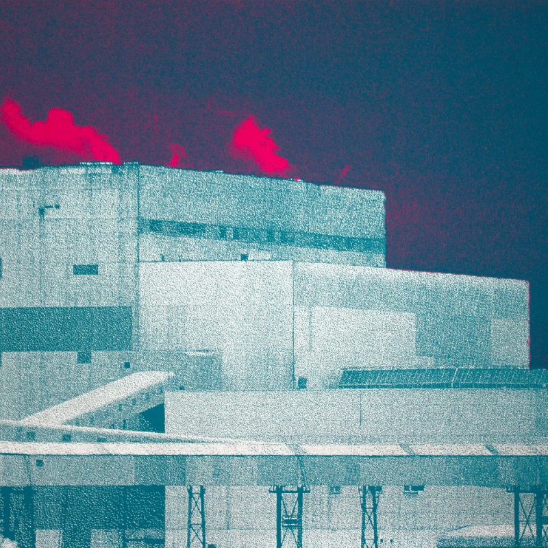 Print of a power station in blue and pink