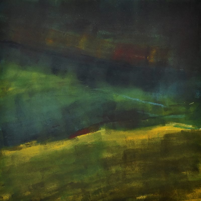Abstract print in yellows and greens 