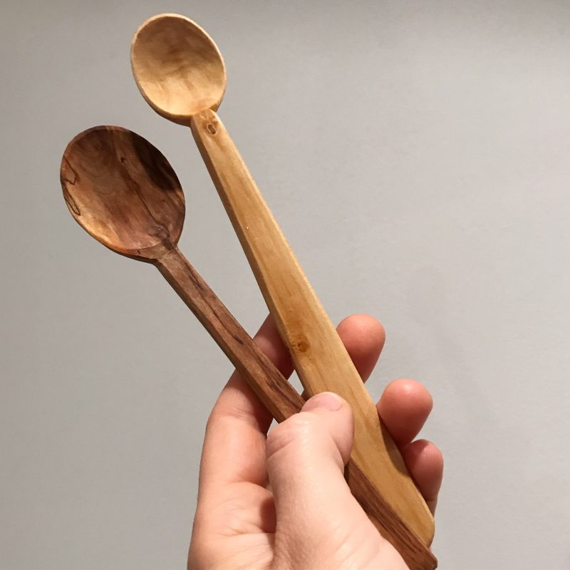 Two handmade wooden spoons, made from cherry and finished with food safe Linseed oil. 