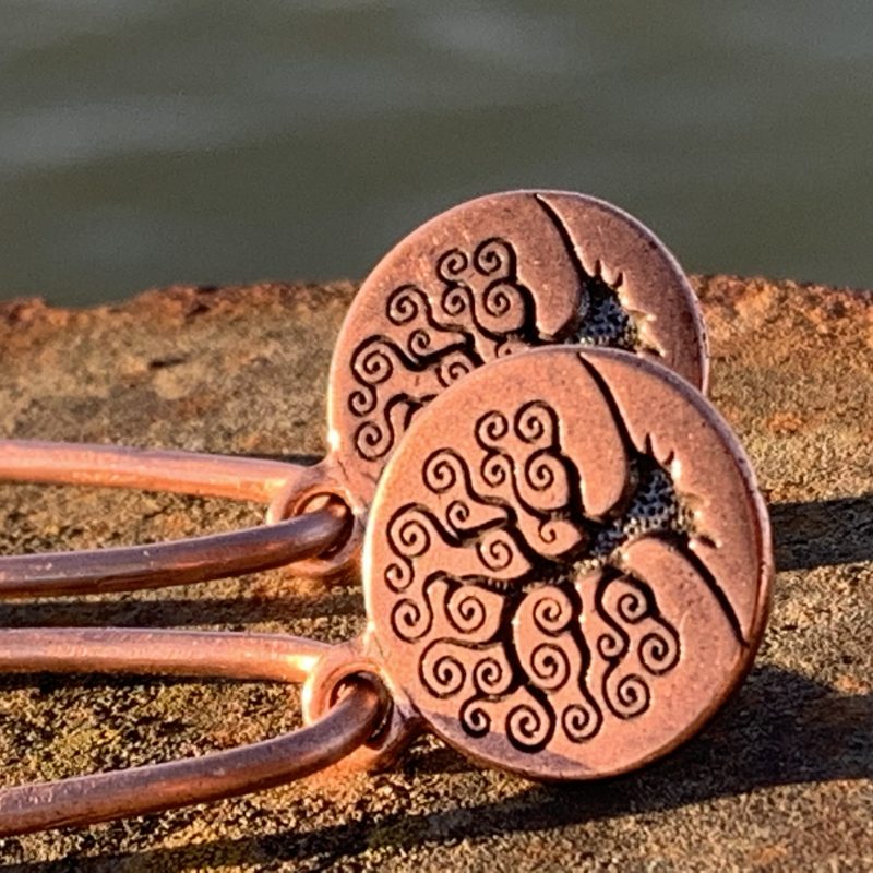 Tree of life earrings made with recycled copper (stripped from disused electrical cables)