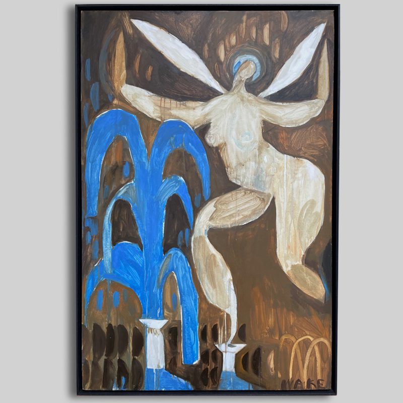Oil painting of an angel and fountain