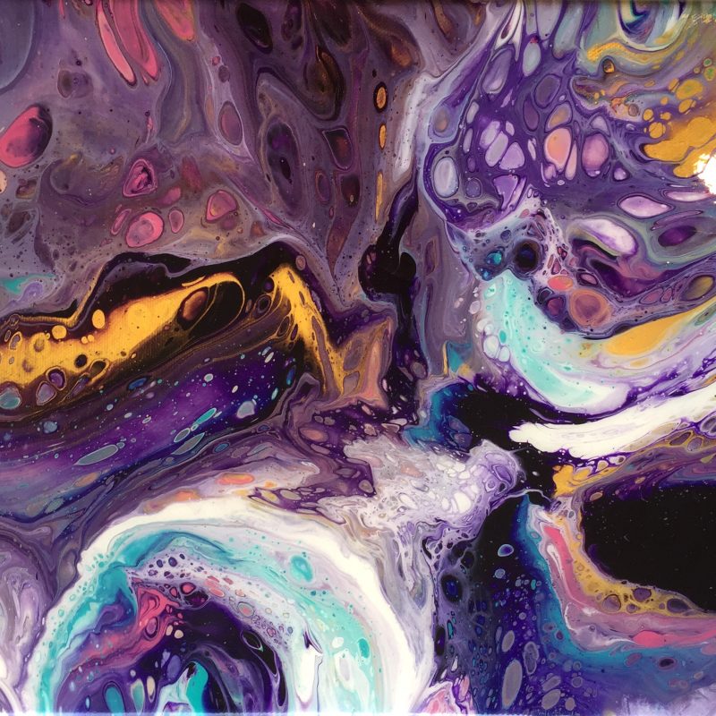 Purple Acrylic pour with lots of Cells