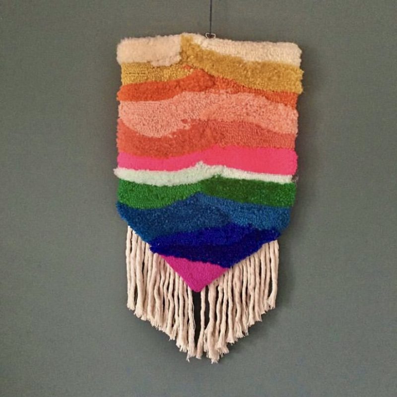 Rainbow wool hanging textile art