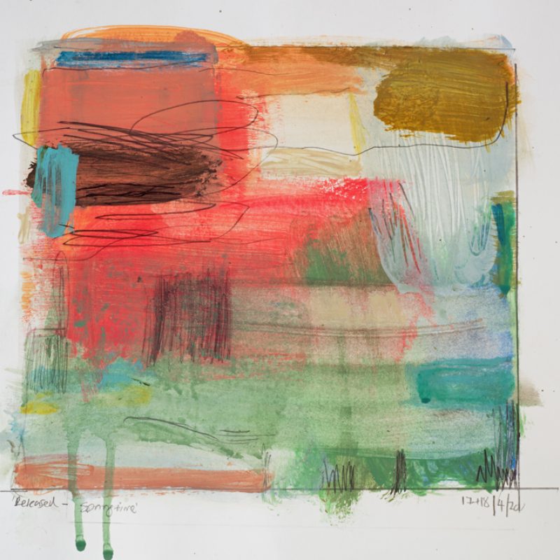 threads and layers of soft summery colour play across the surface of the paper -painted in lockdown