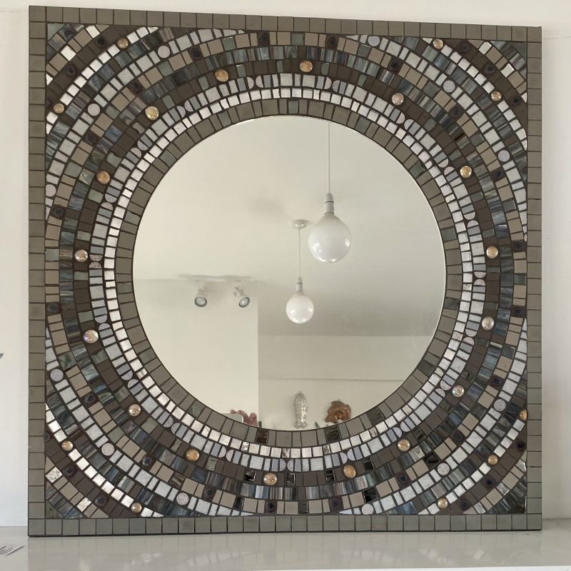 Large mosaic mirror in shades of grey and silver