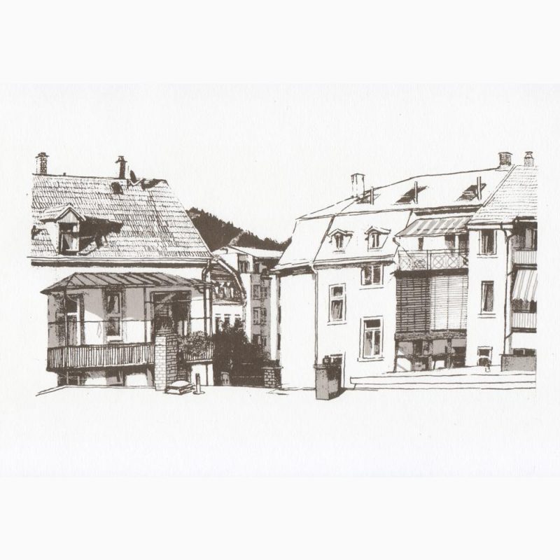 Screen print of houses 