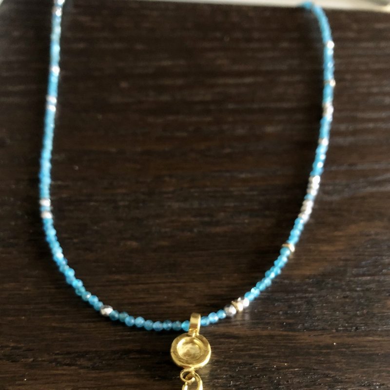 Gold pendant necklace on apatite and hematite tiny faceted stones