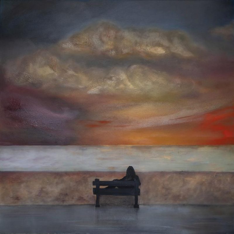 silhouette on a bench oil painting