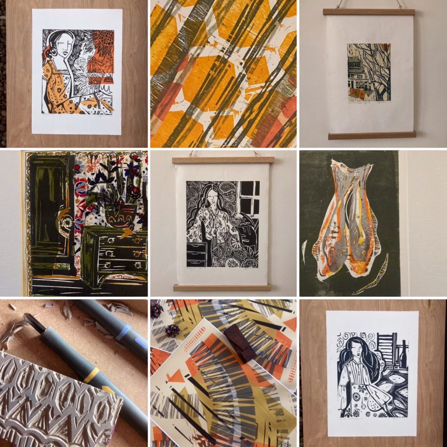 a selection of some of the prints & woodcuts available at Betikat Print House