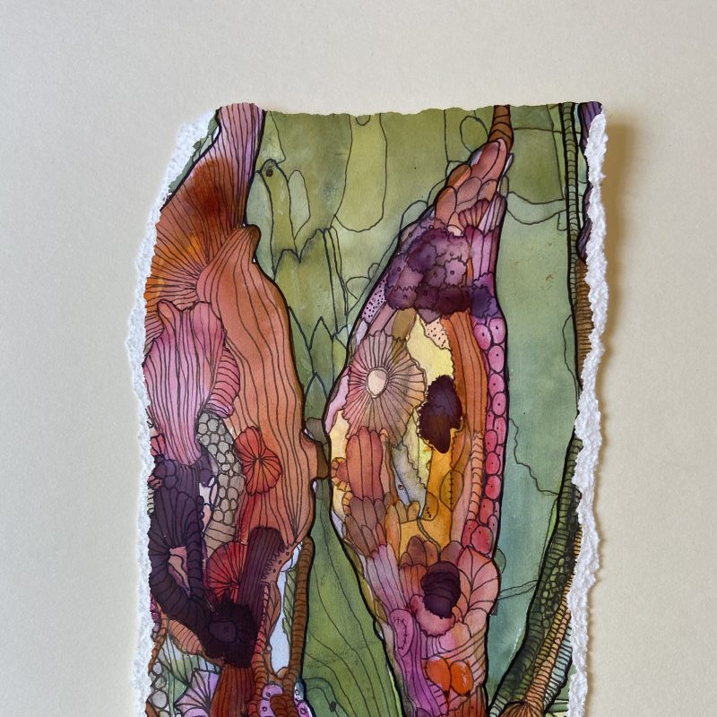 A section of 'Fragments' individual pieces on paper, mounted on card. Mixed media. 