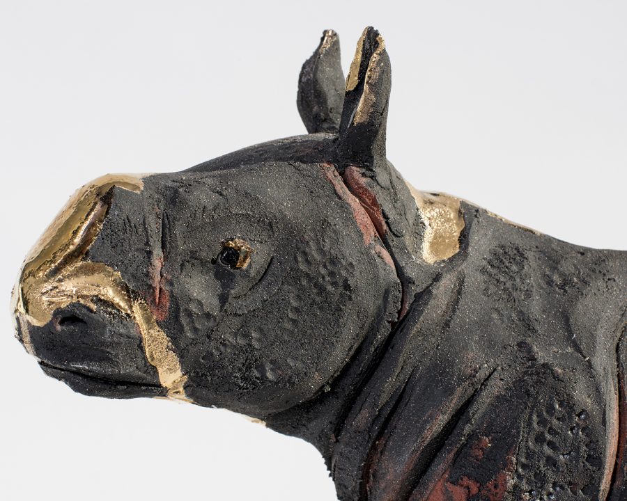 Rhino ceramic with gold leaf on horn