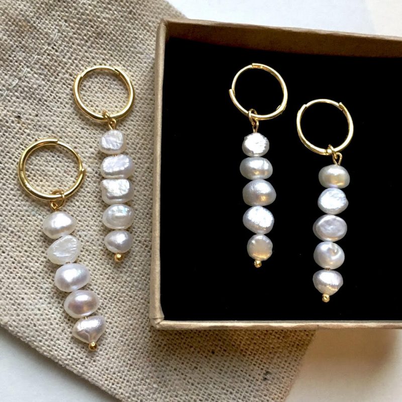 Baroque Pearl Drop earrings by Nadine Pieces, made with re-purposed irregular freshwater pearls.