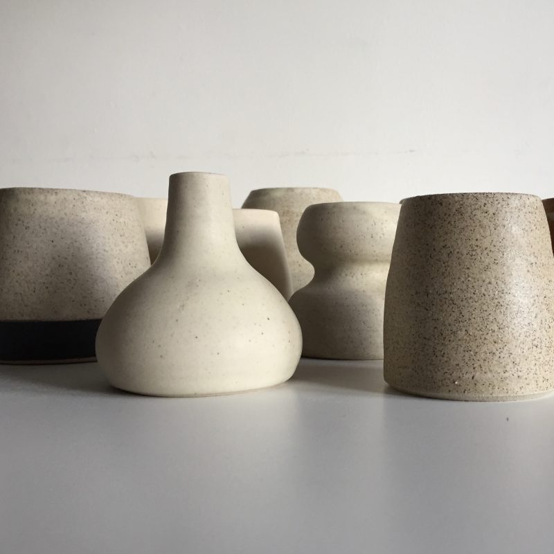 Collection of matt oatmeal glaze vessels