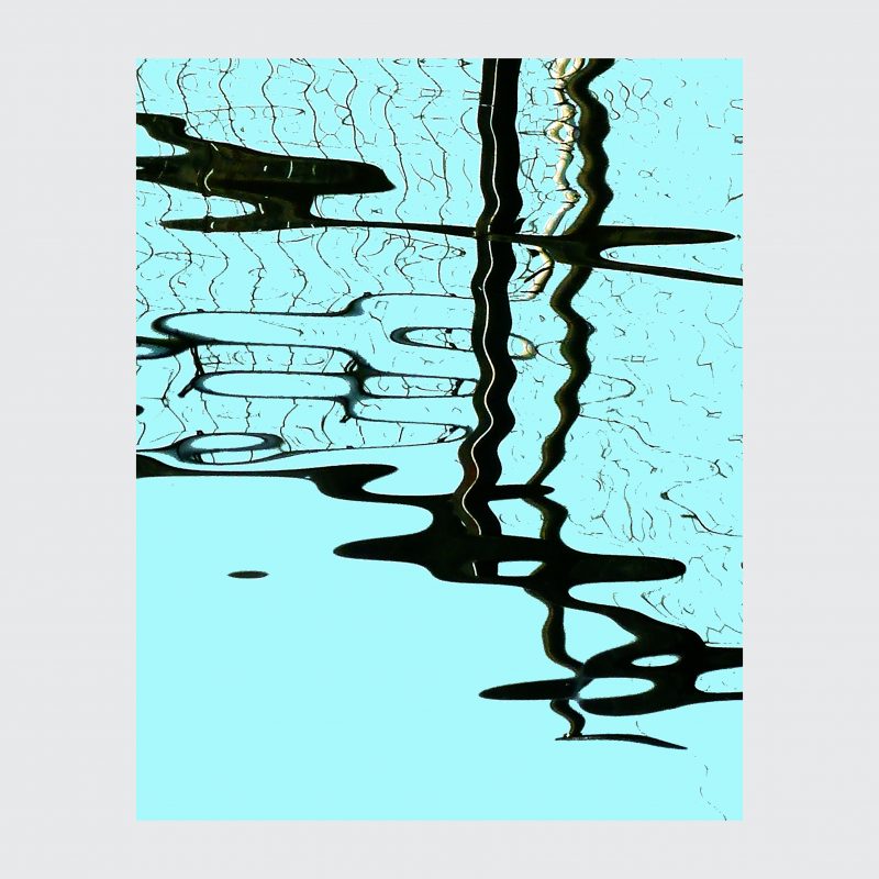 Screenprint of abstract water reflection in black and turquoise