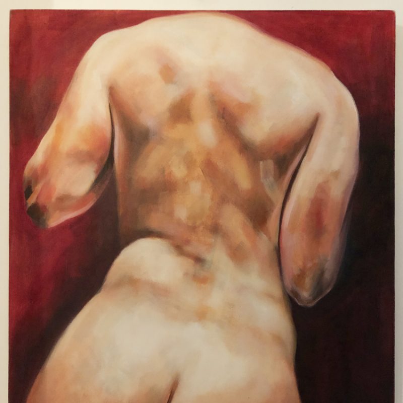 Painting of a female back on a red background