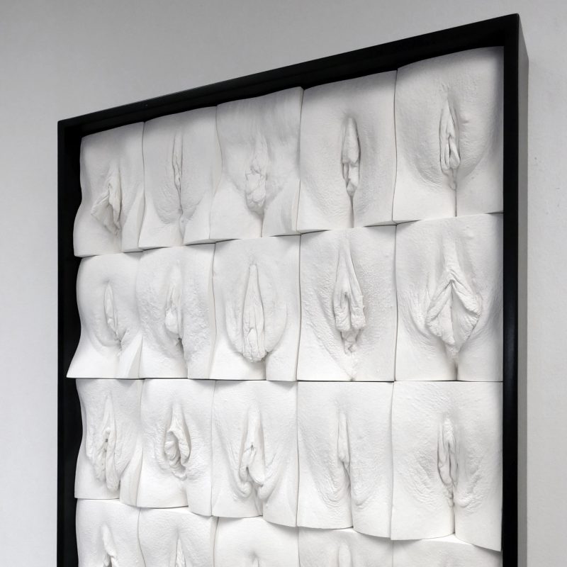 20 plaster casts of different vulvas in a black metal frame from ITV's Loose Women
