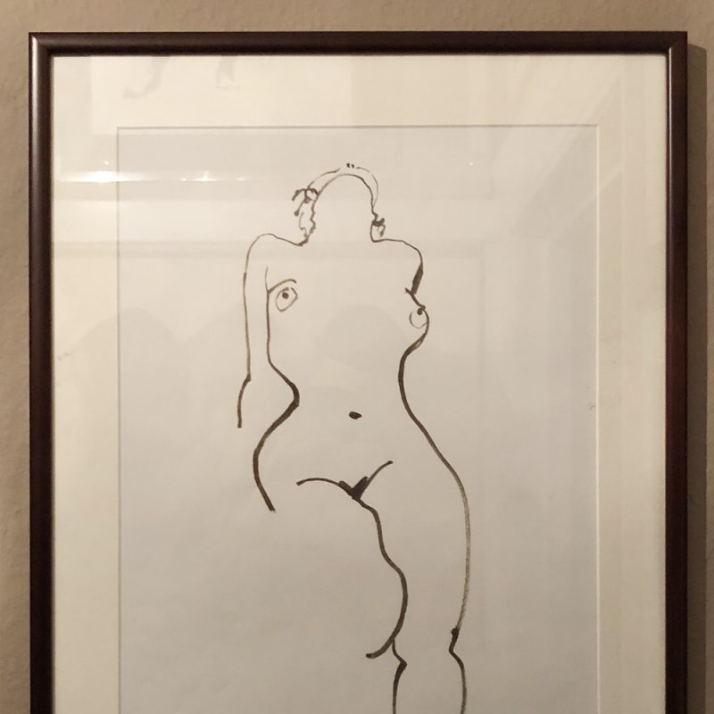 Ink on paper line drawing of a nude woman