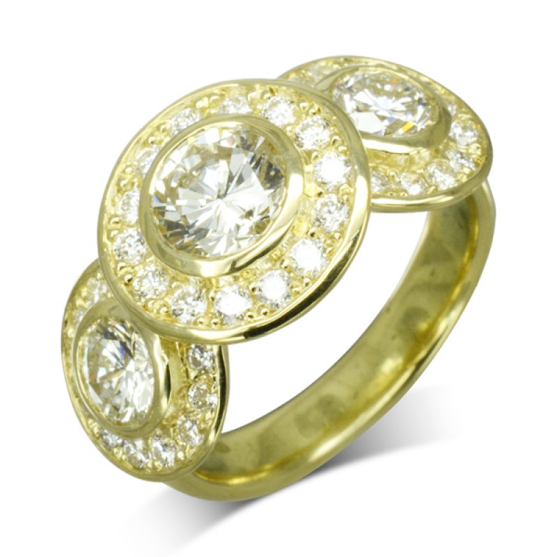 A Gold Diamond Trilogy Cluster Ring Handmade in 18ct yellow gold.