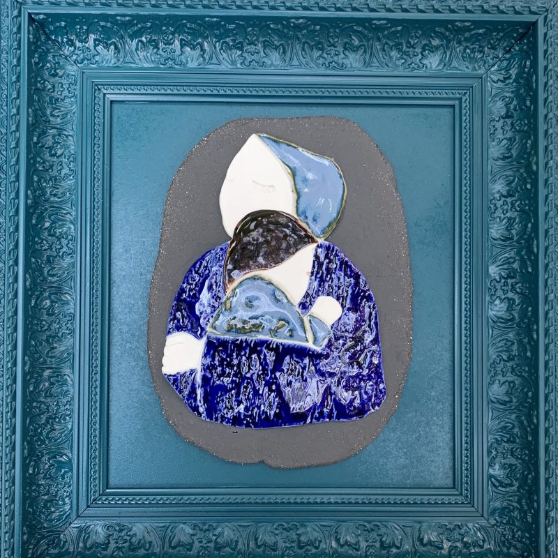 Porcelain Tile in Blue Frame - Refugee Mother and Child