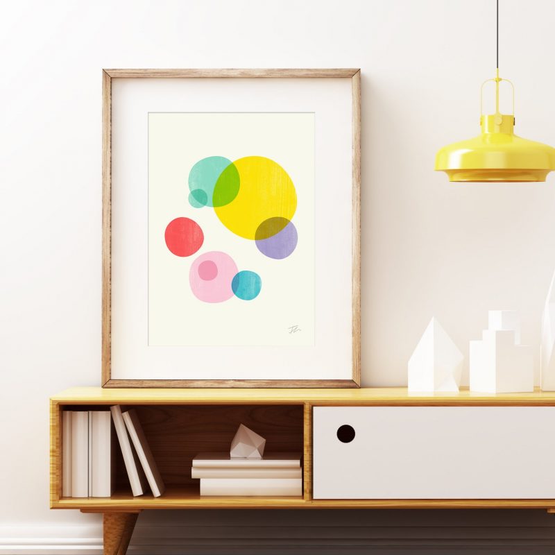Colorful Mid-century modern wall art, vintage style print, organic playful abstract artwork