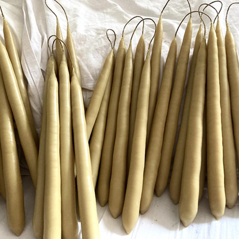 Hand dipped beeswax taper candles made from British hives