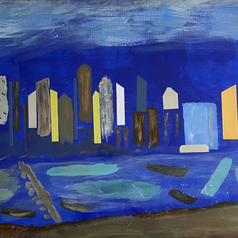 An abstract painting of the New York Skyline