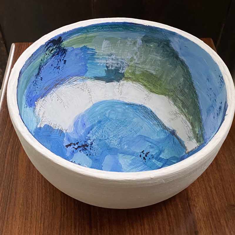 Small bowl in air dry clay with an abstract image of the Seven Sisters