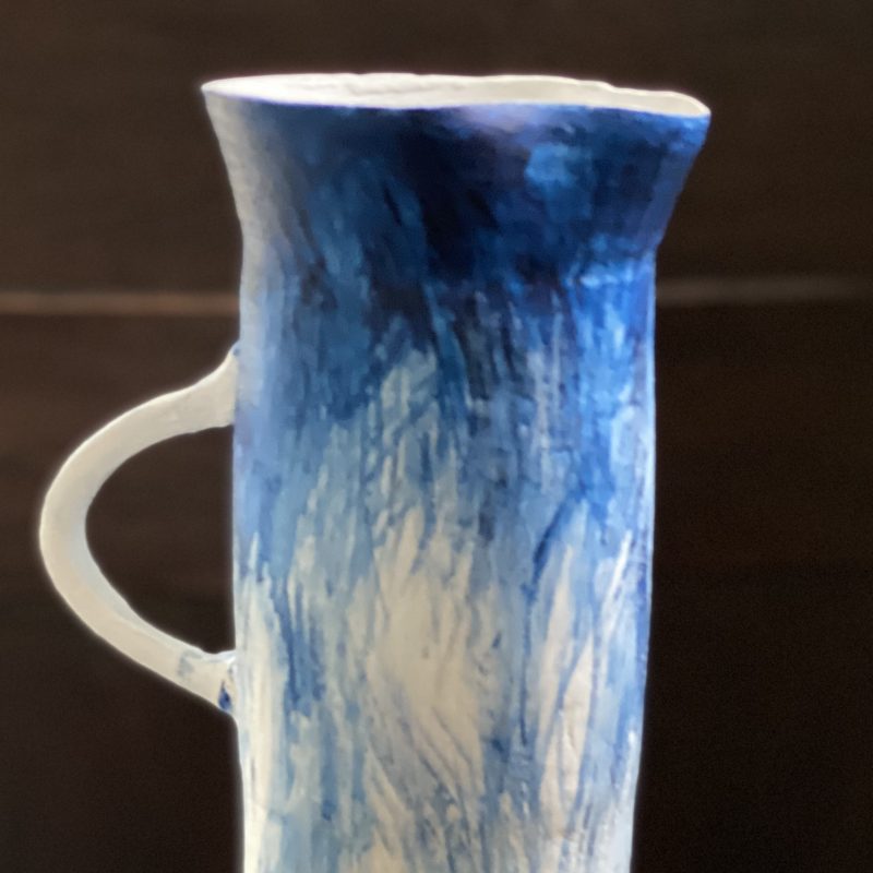 Blue and white vase made in air dry clay 