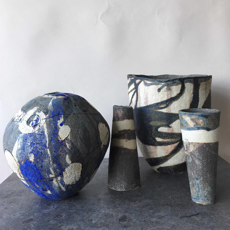 Grouping of handbuilt stoneware vessels
