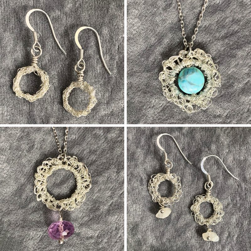 Sterling Silver Hand Crochet and Gem Jewellery - necklaces and earrings
