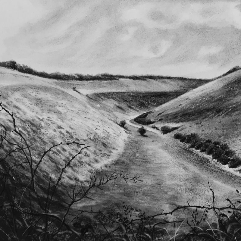 charcoal of looking down into Devil's Dyke