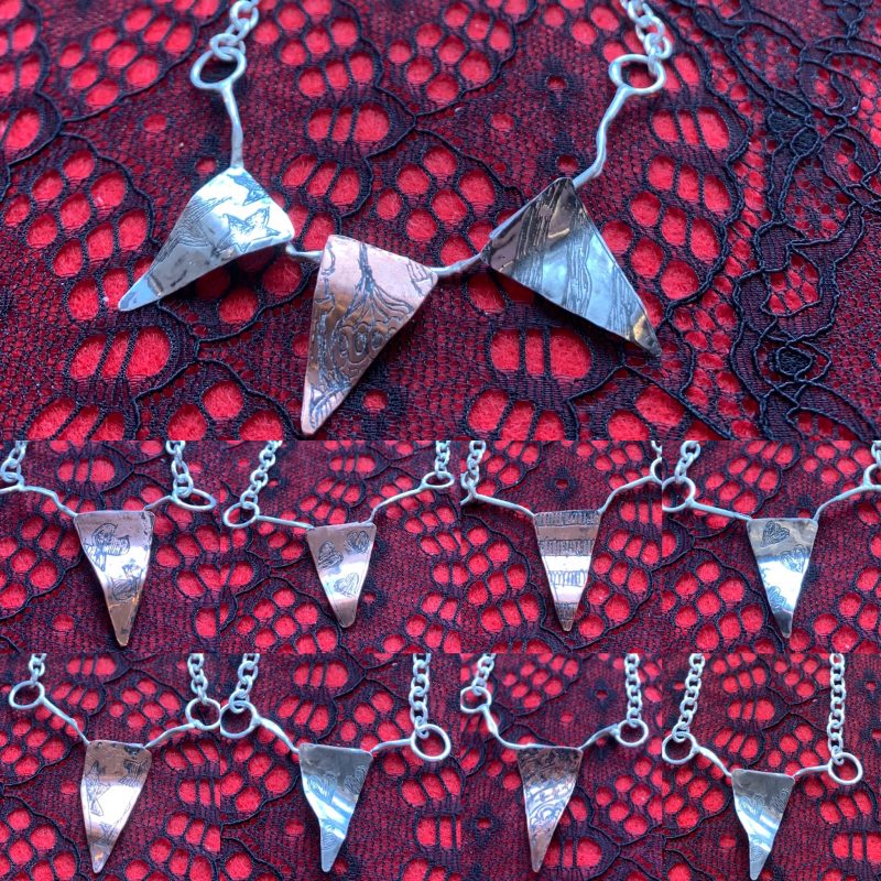 Art Etched Sterling Silver and Copper Bunting Knecklaces. Available in 3 Flags or 1 Flag.