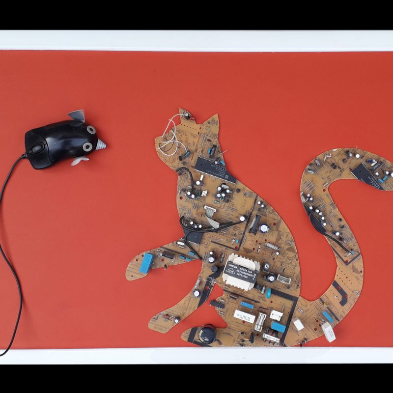  This piece displays the irony of the cat and mouse game on the meanders of information technology