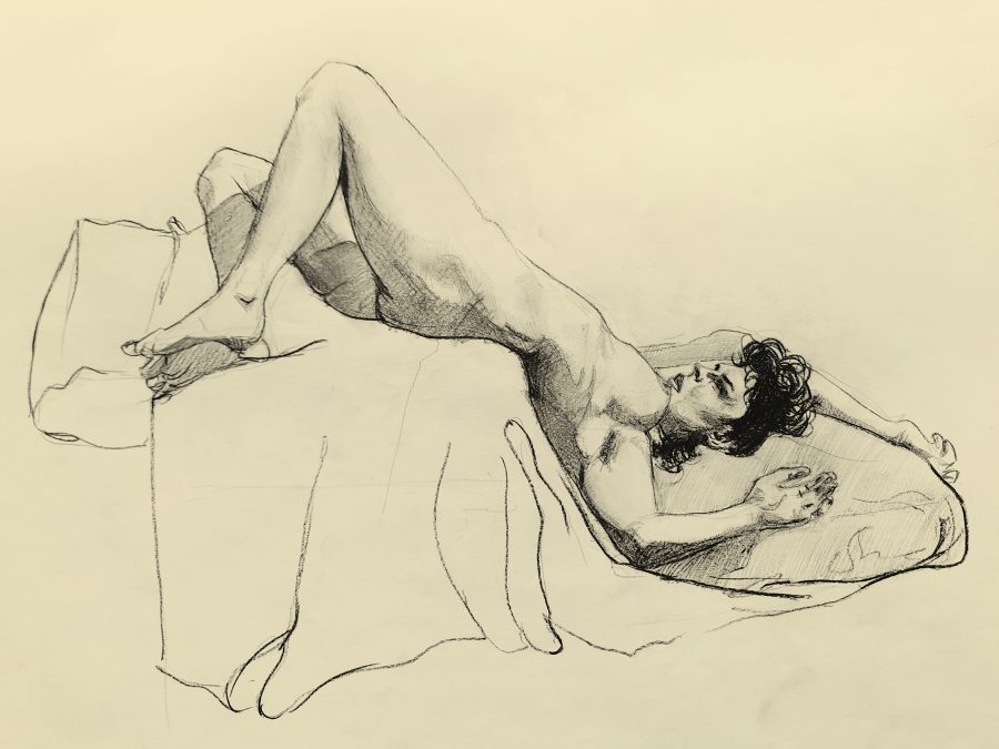 A life drawing using charcoal
