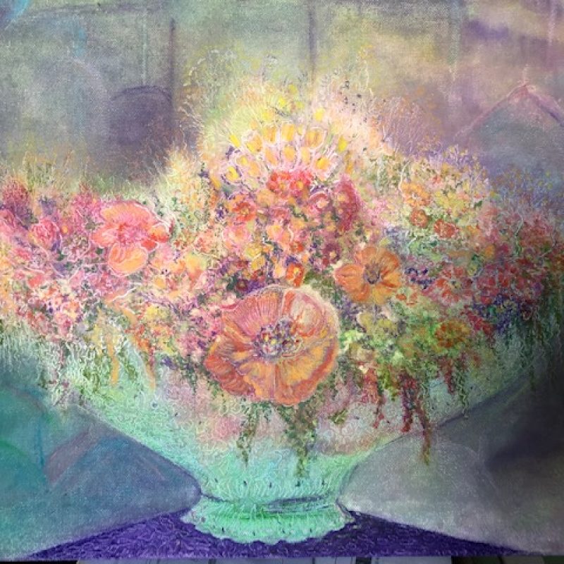 Still Life Pastel Vase of Flowers