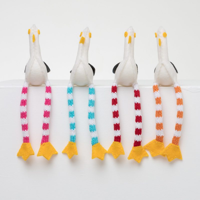 Knitted colourful seagulls