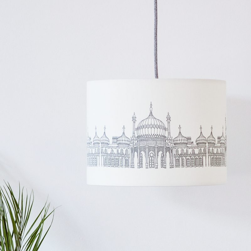 Large white lampshade with the sketch of the Royal Pavilion