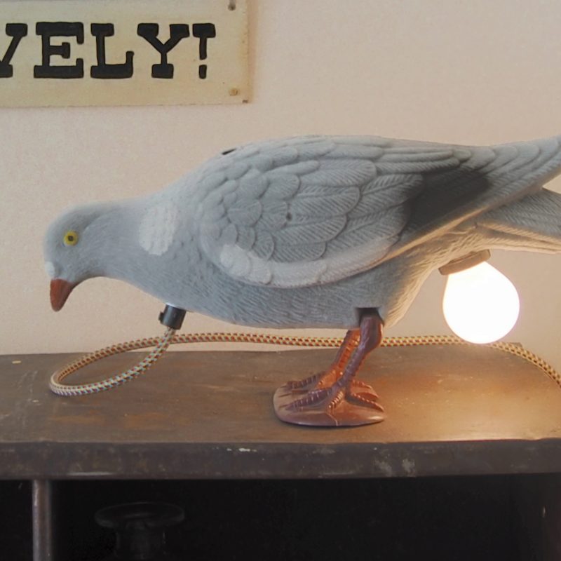 Pigeon lamp with a bulb for an egg.