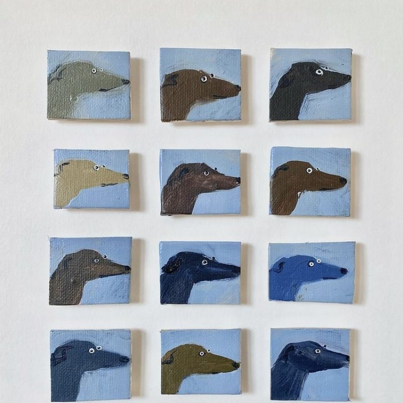 Twelve small hounds, oil on canvas