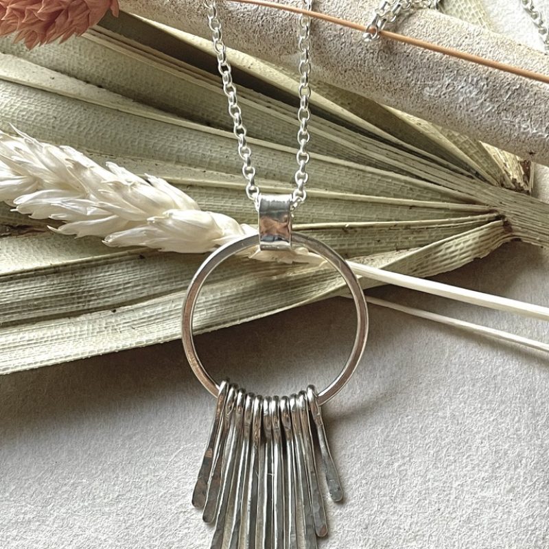 Boho Drop Tears pendant necklace (Large). Handmade in sterling silver with hammered finish for texture on the ring and the tears. This bohemian necklace is delicate and romantic and is a forever piece for a special occasion.