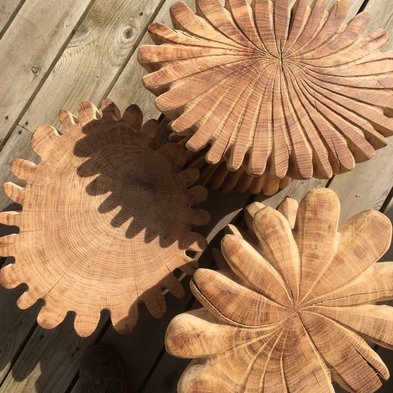 Three handmade wooden stools