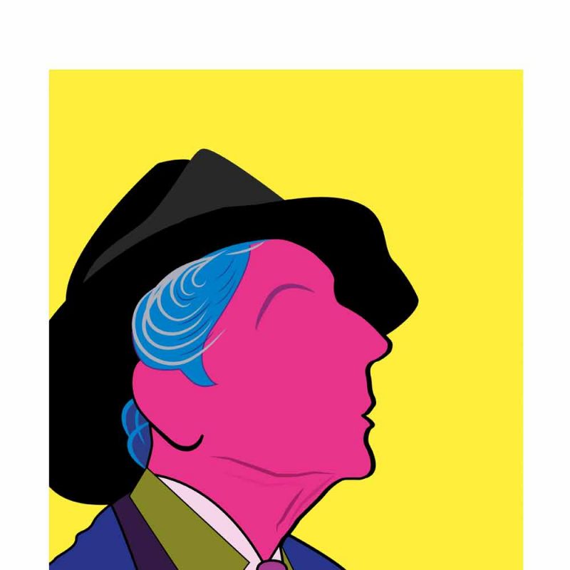 Quentin Crisp digital portrait - Stars & Icons - silhoette style portait in flamboyant colours to reflect the personality of Mr Crisp