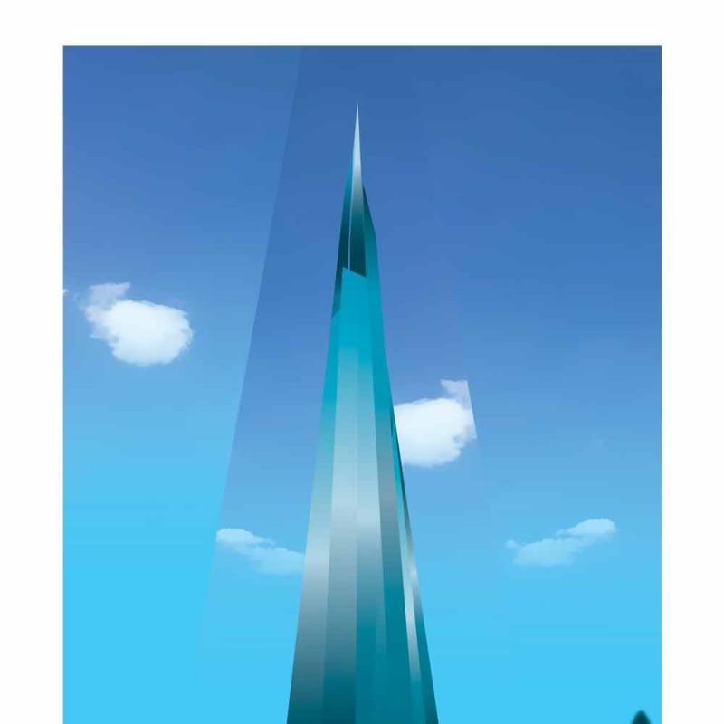 The Shard London -Architecture Icons - Digital Illustrations of Londons Shard building with slight abstracted background  