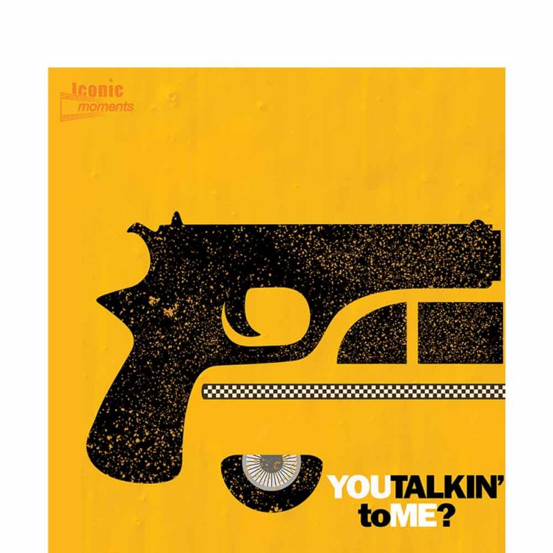 Taxi Driver - Iconic Moments - Digital Illustration depicting the moment from the movie Taxi Driver when Travis Bickle pulls ut a gun and says 'You talkin to me?'