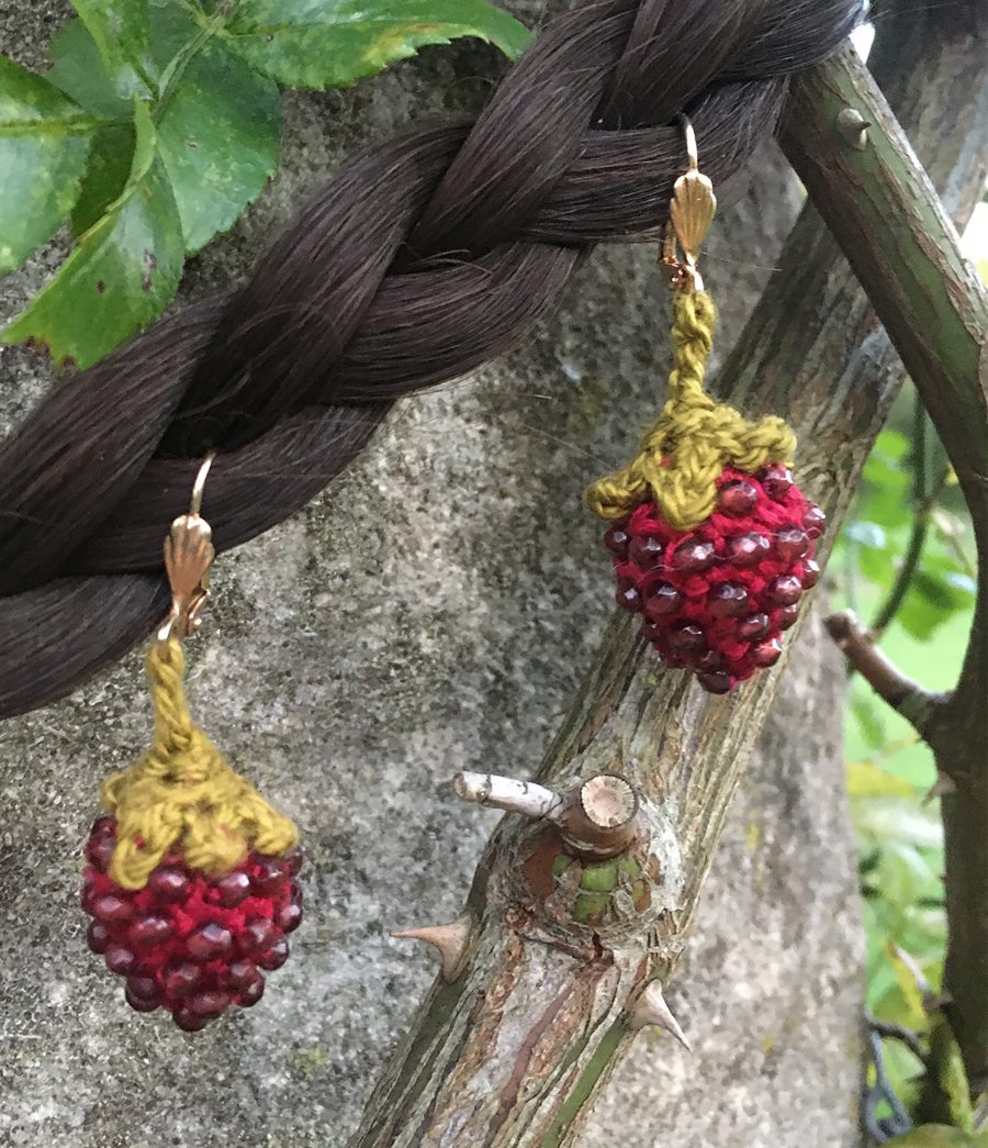 Crochet strawberry shaped coloured earrings