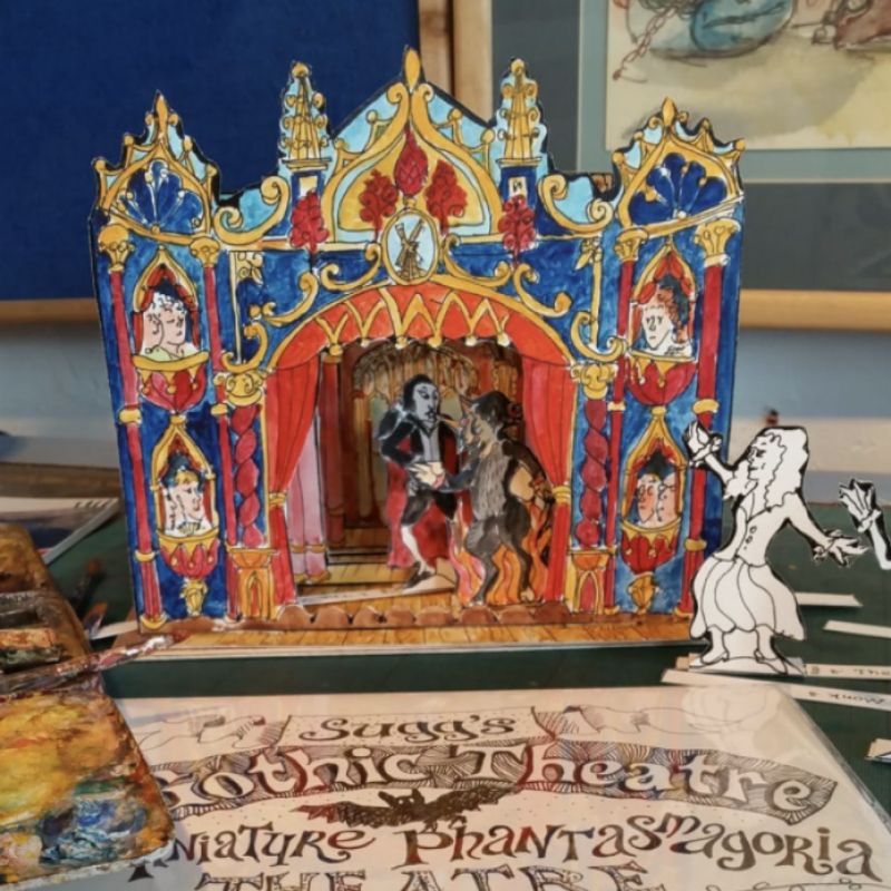 Philip Sugg makes small paper theatres in kits which can be cut out and assembled, with characters from Gothic novels from which you can make up your own story.