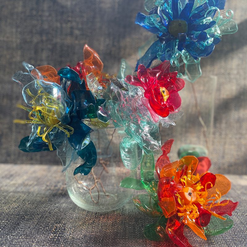Flowers created from plastic bottles
