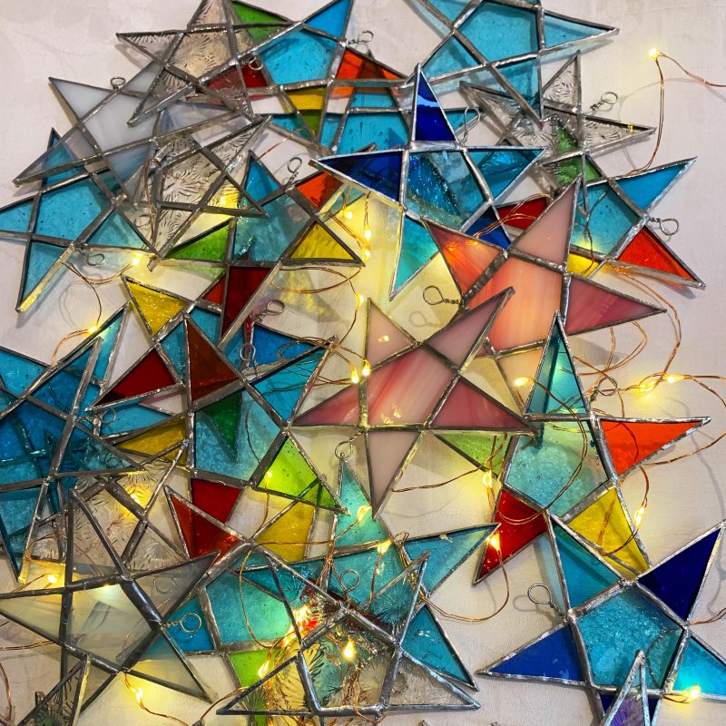 Glass star tree decorations - formed from off cuts of glass